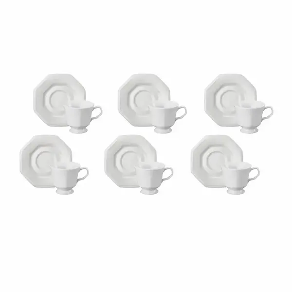 Conjunto com 6 Xícaras Chá com Pires Porcelana Schmidt - Mod. Prisma 077