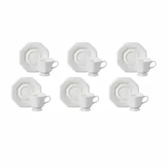 Conjunto com 6 Xícaras Chá com Pires Porcelana Schmidt - Mod. Prisma 077