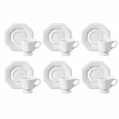 Conjunto com 6 Xícaras Chá com Pires Porcelana Schmidt - Mod. Prisma 077