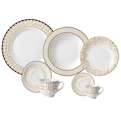 Aparelho Jantar Chá e Café 42 Peças Porcelana Schmidt - Dec. Araucária 2396