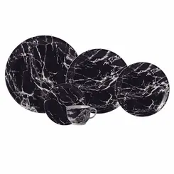 Aparelho Jantar e Chá 20 Peças Porcelana Schmidt - Dec. Ônix Negro 2394