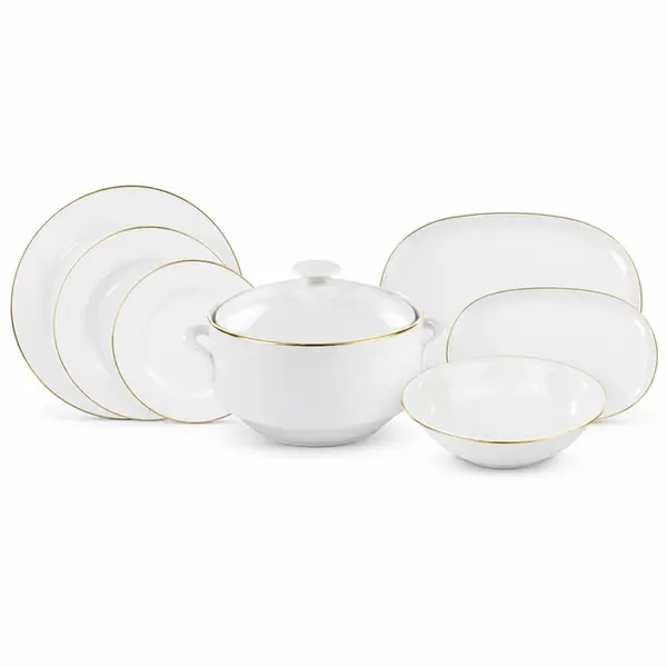 Aparelho de Jantar 41 Peças Porcelana Schmidt - Dec. Filetado Ouro Itamaraty 0010
