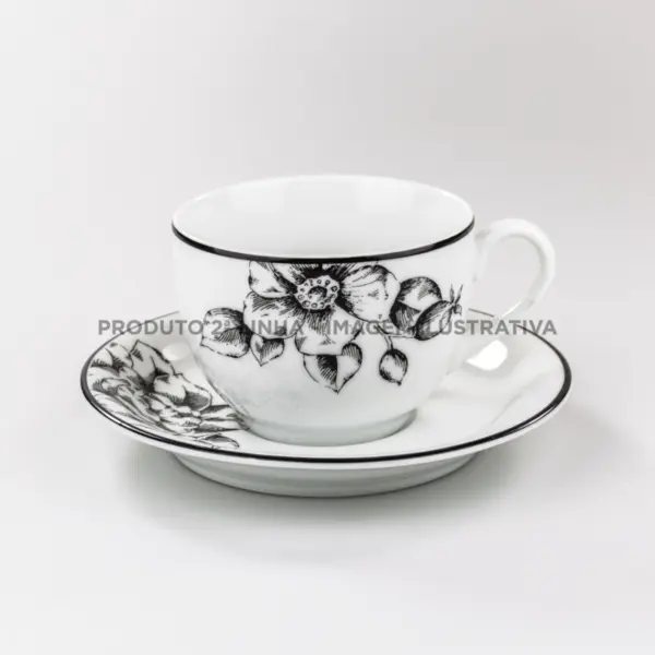 Xícara Chá com Pires 200 ml Porcelana Schmidt - Dec. Laura 2° LINHA