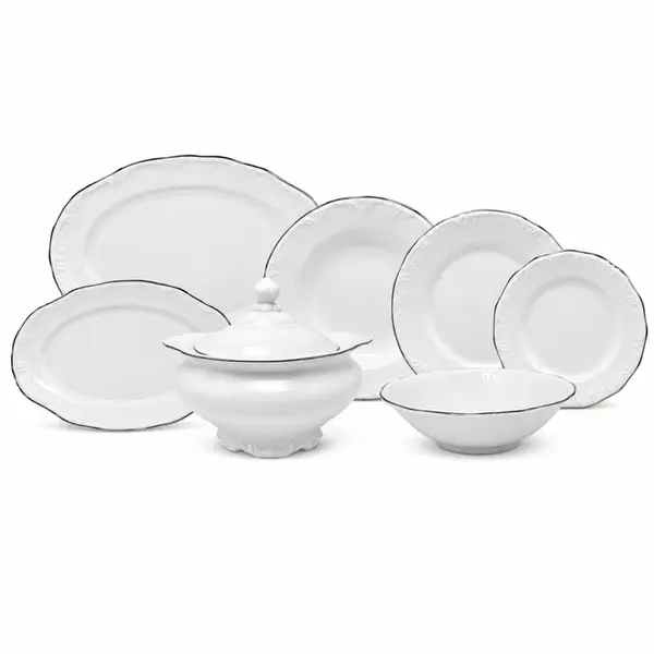 Aparelho de Jantar 41 Peças Porcelana Schmidt - Dec. Filetado Prata Pomerode 0012
