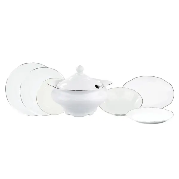 Aparelho de Jantar 41 Peças Porcelana Schmidt - Dec. Filetado Prata Pomerode 0012