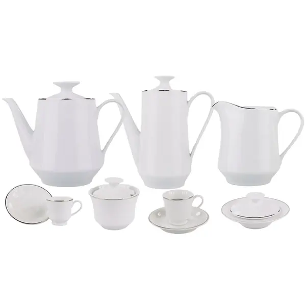 Aparelho Chá e Café 53 Peças Porcelana Schmidt - Dec. Filetado Prata Itamaraty 0012