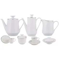 Aparelho Chá e Café 53 Peças Porcelana Schmidt - Dec. Filetado Prata Itamaraty 0012