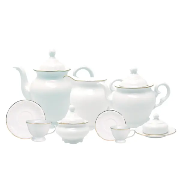 Aparelho Chá e Café 53 Peças Porcelana Schmidt - Dec. Filetado Ouro Pomerode 0010