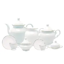 Aparelho Chá e Café 53 Peças Porcelana Schmidt - Dec. Filetado Ouro Pomerode 0010