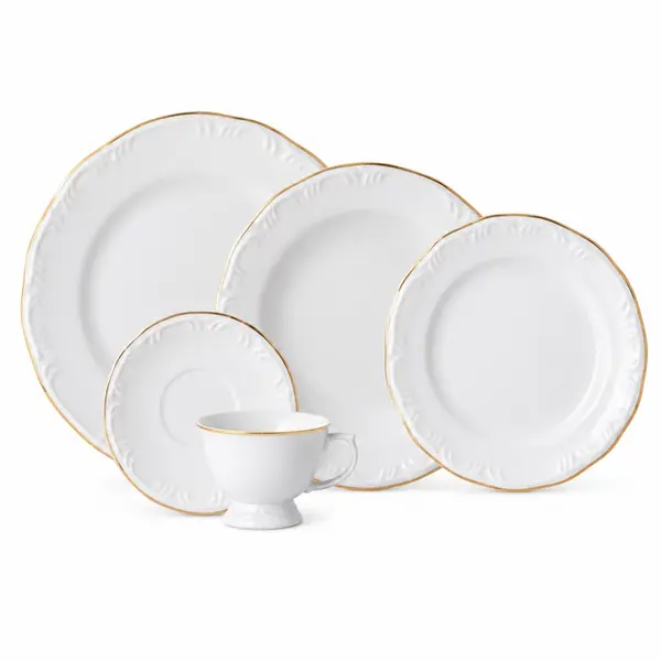 Aparelho Jantar e Chá 30 Peças Porcelana Schmidt - Dec. Filetado Ouro Pomerode 0010