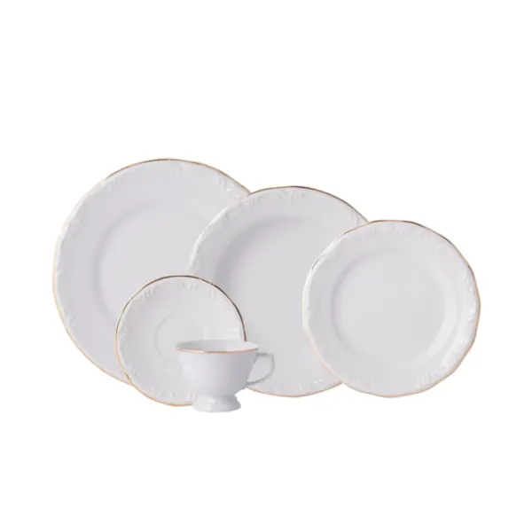 Aparelho Jantar e Chá 30 Peças Porcelana Schmidt - Dec. Filetado Ouro Pomerode 0010