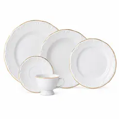 Aparelho Jantar e Chá 30 Peças Porcelana Schmidt - Dec. Filetado Ouro Pomerode 0010