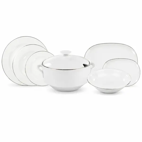 Aparelho de Jantar 41 Peças Porcelana Schmidt - Dec. Itamaraty Filetado Prata 0012