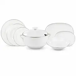 Aparelho de Jantar 41 Peças Porcelana Schmidt - Dec. Itamaraty Filetado Prata 0012