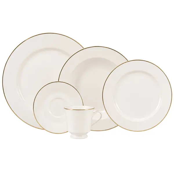 Aparelho Jantar e Chá 30 Peças Porcelana Schmidt - Dec. Filetado Ouro Itamaraty 0010
