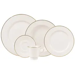 Aparelho Jantar e Chá 30 Peças Porcelana Schmidt - Dec. Filetado Ouro Itamaraty 0010