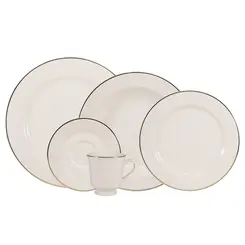 Aparelho Jantar e Chá 30 Peças Porcelana Schmidt - Dec. Filetado Ouro Itamaraty 0010