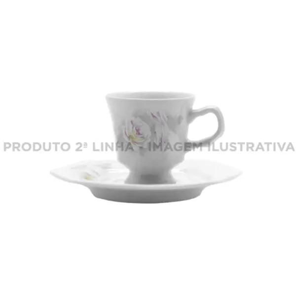 Xícara Chá com Pires Porcelana Schmidt - Dec. Romântica Prisma E005 2ª Linha