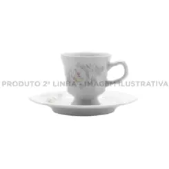 Xícara Chá com Pires Porcelana Schmidt - Dec. Romântica Prisma E005 2ª Linha