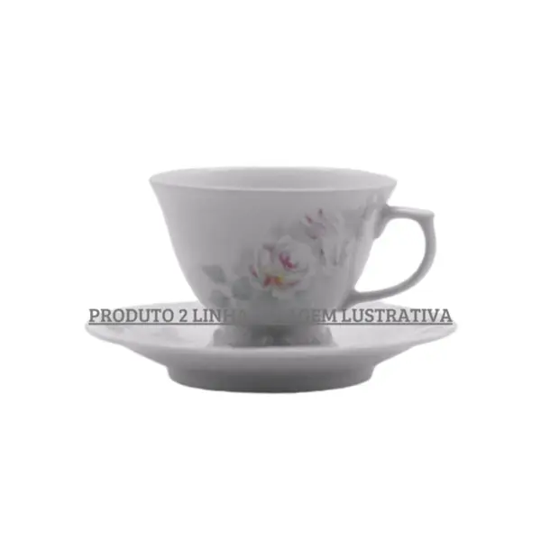 Xícara Chá com Pires Porcelana Schmidt - Dec. Romântica Pomerode E005 2ª Linha