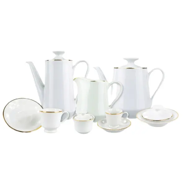 Aparelho Chá e Café 53 Peças Porcelana Schmidt - Dec. Filetado Ouro Itamaraty 0010