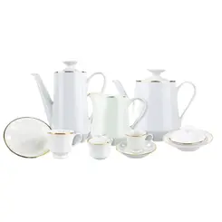 Aparelho Chá e Café 53 Peças Porcelana Schmidt - Dec. Filetado Ouro Itamaraty 0010