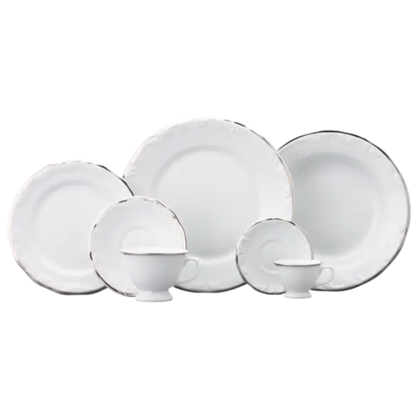 Aparelho Jantar Chá e Café 42 Peças Porcelana Schmidt - Dec. Filetado Prata Pomerode 0012