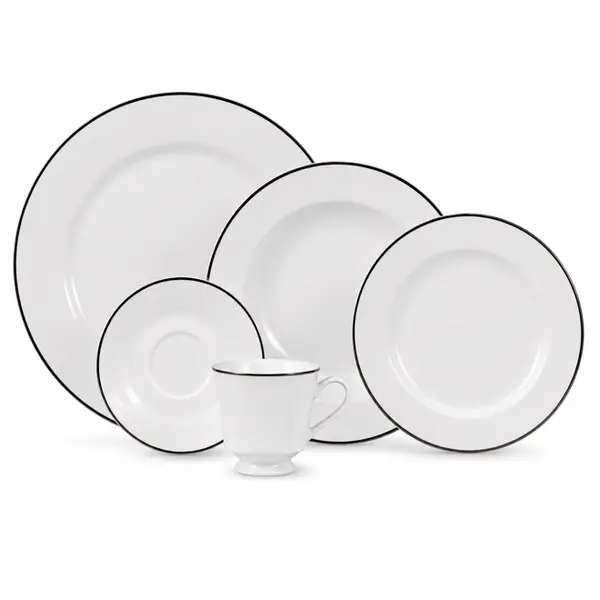 Aparelho Jantar e Chá 30 Peças Porcelana Schmidt - Dec. Filetado Prata Itamaraty 0012