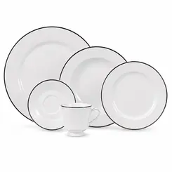 Aparelho Jantar e Chá 30 Peças Porcelana Schmidt - Dec. Filetado Prata Itamaraty 0012