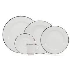 Aparelho Jantar e Chá 30 Peças Porcelana Schmidt - Dec. Filetado Prata Itamaraty 0012