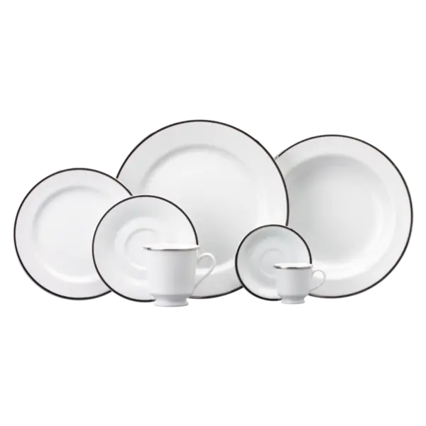 Aparelho Jantar Chá e Café 42 Peças Porcelana Schmidt - Dec. Filetado Prata Itamaraty 0012
