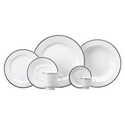Aparelho Jantar Chá e Café 42 Peças Porcelana Schmidt - Dec. Filetado Prata Itamaraty 0012