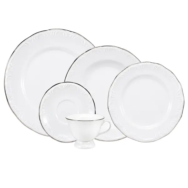 Aparelho Jantar e Chá 30 Peças Porcelana Schmidt - Dec. Filetado Prata Pomerode 0012