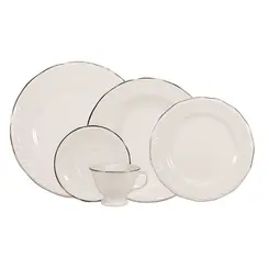 Aparelho Jantar e Chá 30 Peças Porcelana Schmidt - Dec. Filetado Prata Pomerode 0012