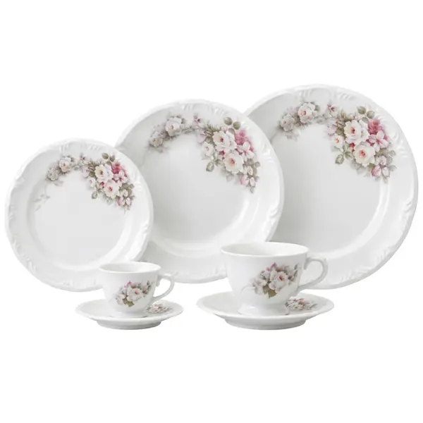 Aparelho Jantar Chá e Café 42 Peças Porcelana Schmidt - Dec. Eterna E351