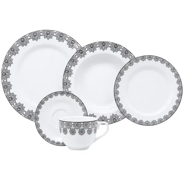 Aparelho Jantar e Chá 30 Peças Porcelana Schmidt - Dec. Tais 2247