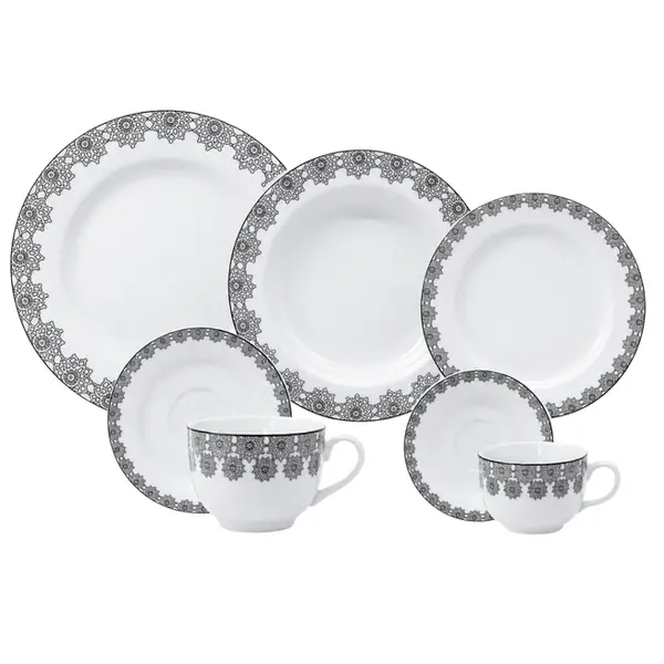 Aparelho Jantar Chá e Café 42 Peças Porcelana Schmidt - Dec. Tais 2247