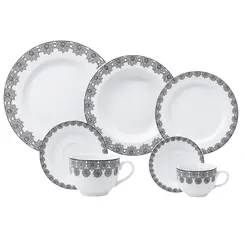 Aparelho Jantar Chá e Café 42 Peças Porcelana Schmidt - Dec. Tais 2247