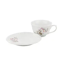 Xícara Café sem Pé com Pires Porcelana Schmidt - Dec. Eterna E351