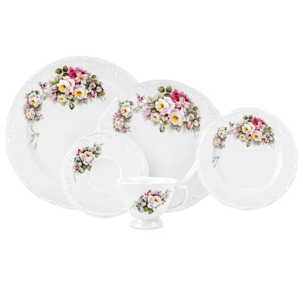 Aparelho Jantar e Chá 30 Peças Porcelana Schmidt - Dec. Eterna E351