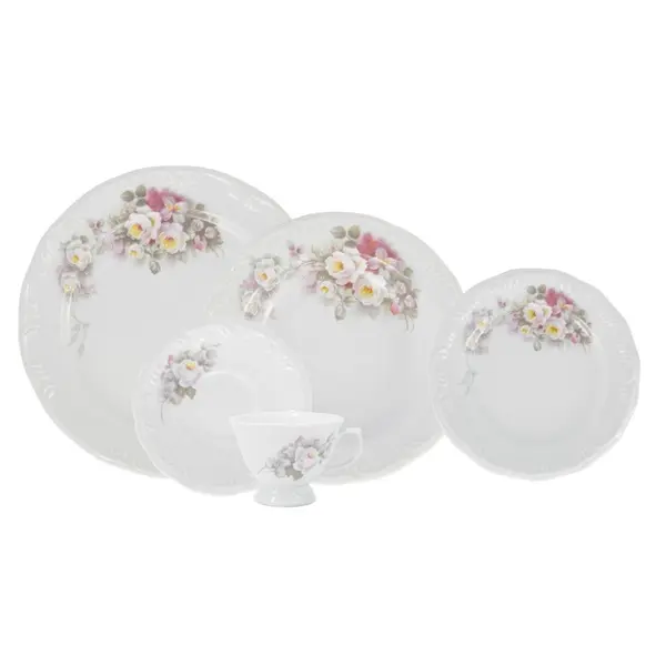 Aparelho Jantar e Chá 30 Peças Porcelana Schmidt - Dec. Eterna E351