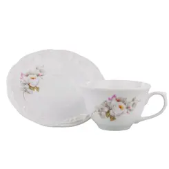 Xícara Chá sem Pé com Pires Porcelana Schmidt - Dec. Eterna E351