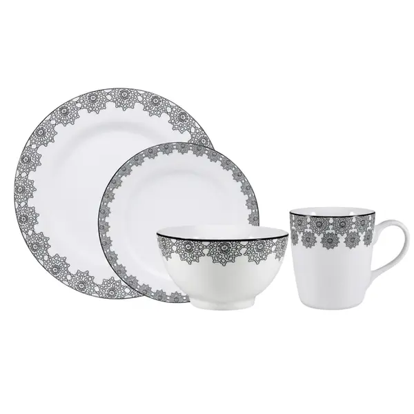 Aparelho com Bowl e Caneca 16 Peças Porcelana Schmidt - Dec. Tais 2247