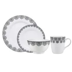 Aparelho com Bowl e Caneca 16 Peças Porcelana Schmidt - Dec. Tais 2247