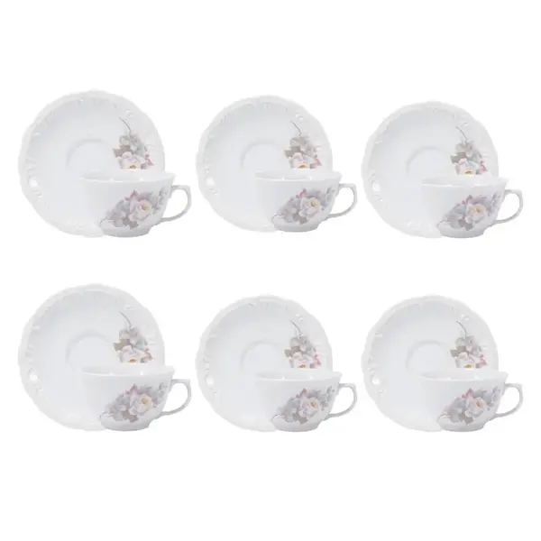Conjunto com 6 Xícaras Chá sem Pé com Pires Porcelana Schmidt - Dec. Eterna E351