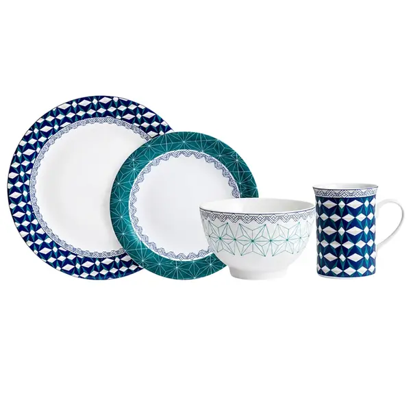 Aparelho com Bowl e Caneca 16 Peças Porcelana Schmidt - Dec. Itacaré 2400