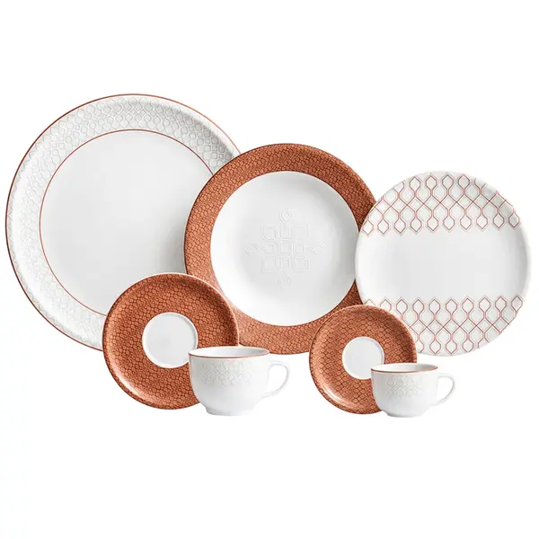 Aparelho Jantar Chá e Café 42 Peças Porcelana Schmidt - Dec. Jericoacoara 2401