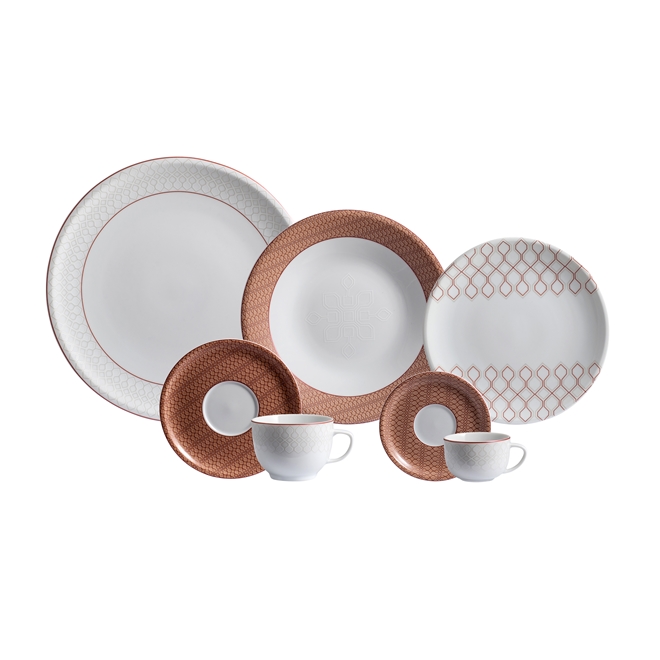 Aparelho de Chá, Café & Bolo 41 Peças em Porcelana Radius Gold