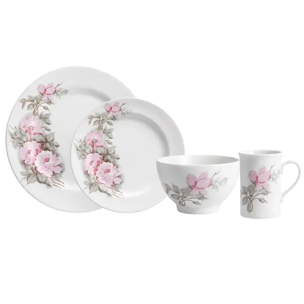 Aparelho com Bowl e Caneca 16 Peças Porcelana Schmidt - Dec. Maresias 2405