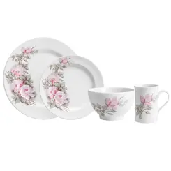 Aparelho com Bowl e Caneca 16 Peças Porcelana Schmidt - Dec. Maresias 2405